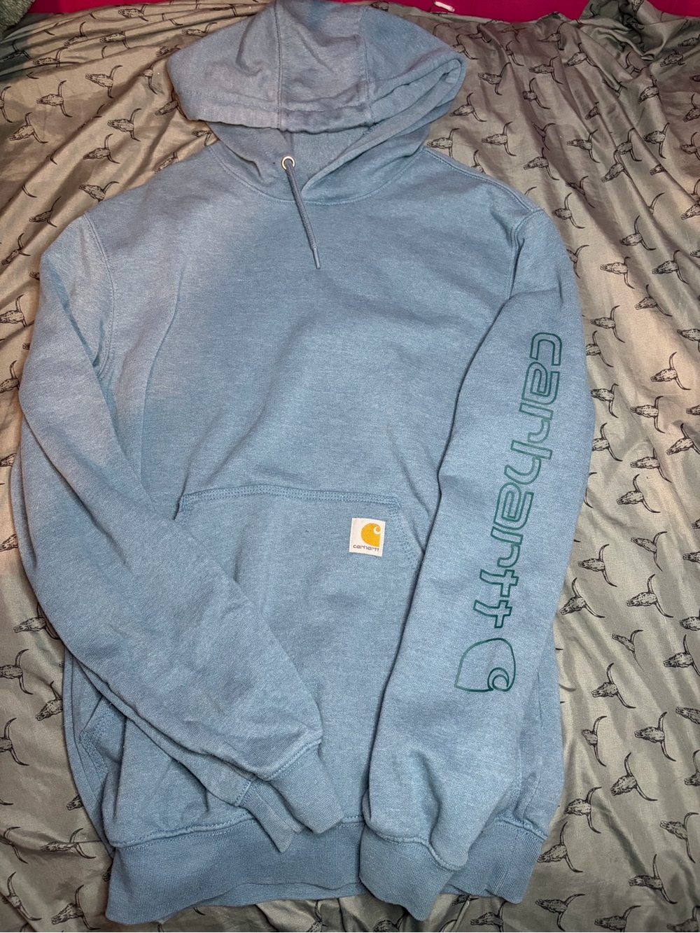 Carhartt Men’s Light Blue Hooded Logo Sweatshirt